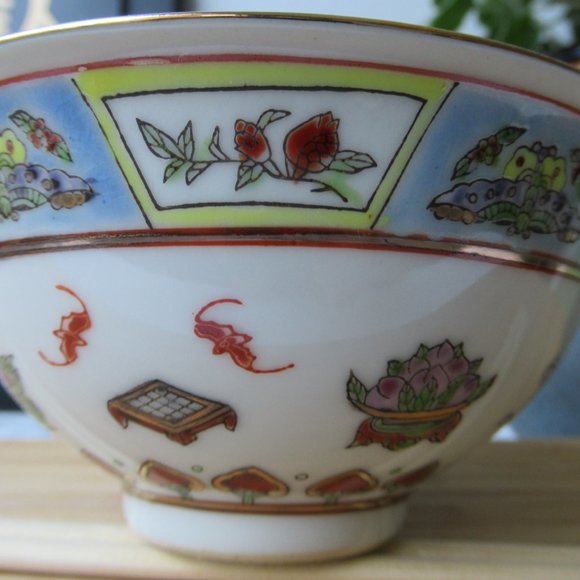 Porcelain Rice Soup Bowl with Chinese Symbols of Prosperity, China - Picture 3 of 16